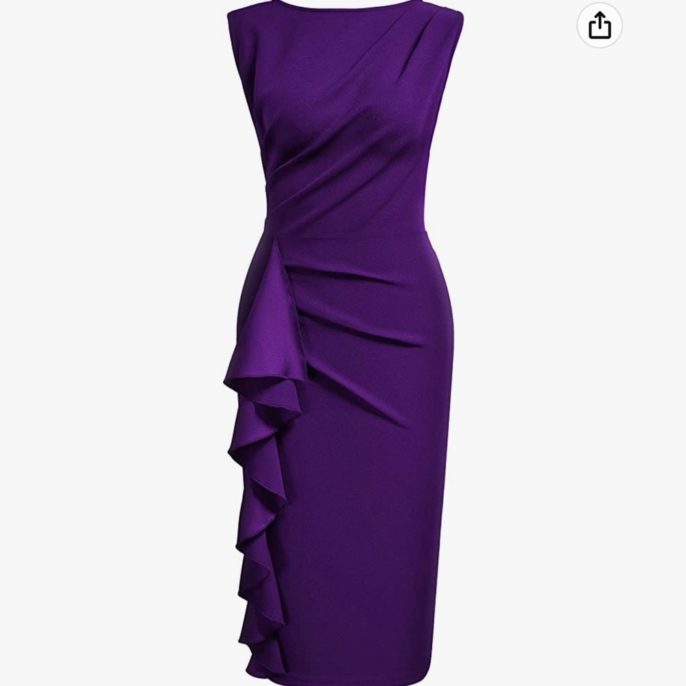Business Sleeveless Ruffle Ruched Cocktail Dress, purple, size Large